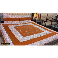 	Digital Embroidery Bed Sheet Orange Shade