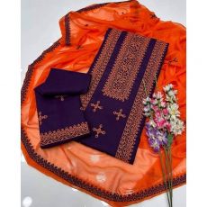 urple With Orange Contrast Cross Stitch Computer Gala Bail Daman Embroidery 3pc Dress